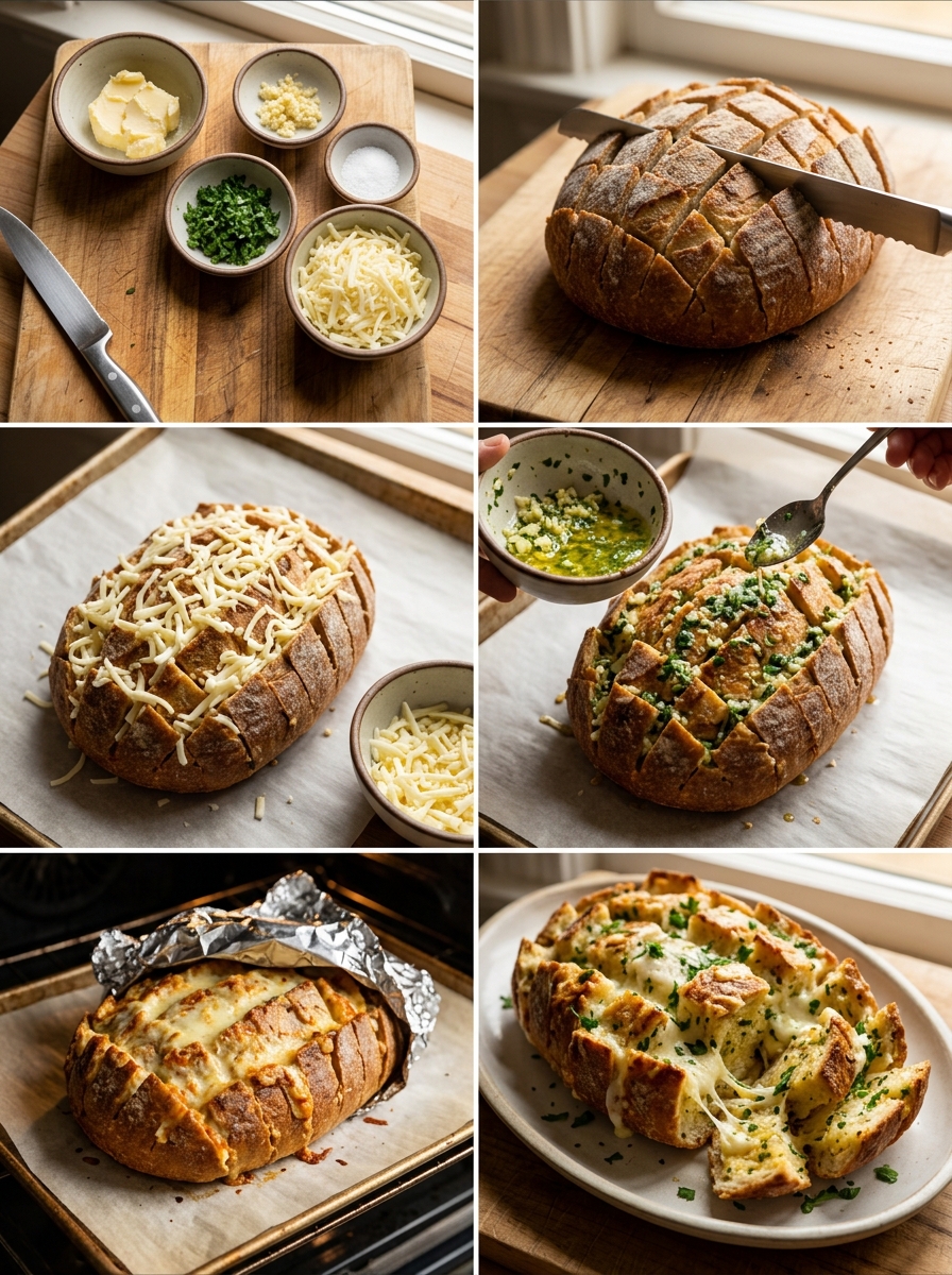 Instruction visual for Cheesy Pull-Apart Garlic Bread