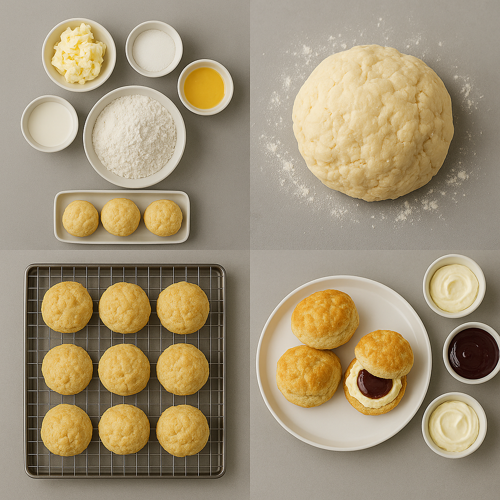Instrucciones visuales para bollos con crema agria y mermelada
