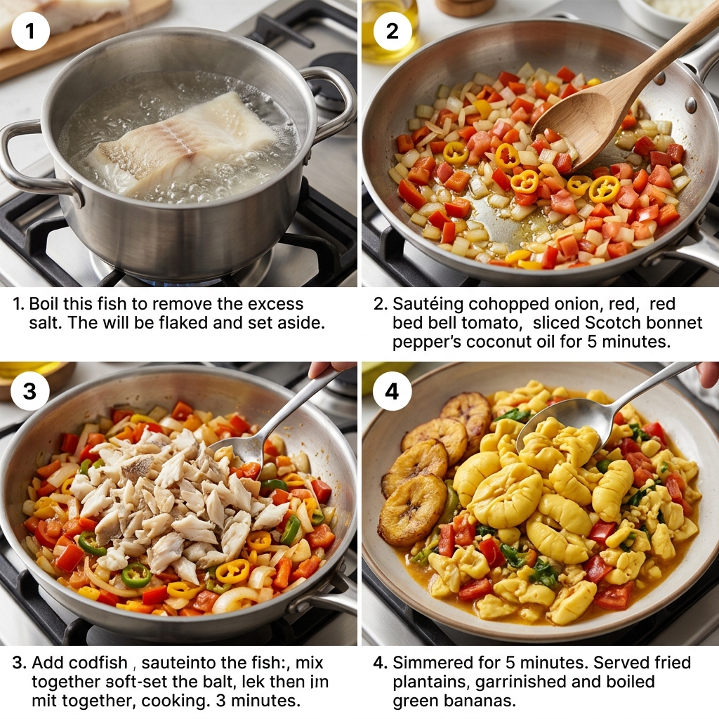 Instruction visual for Ackee & Saltfish