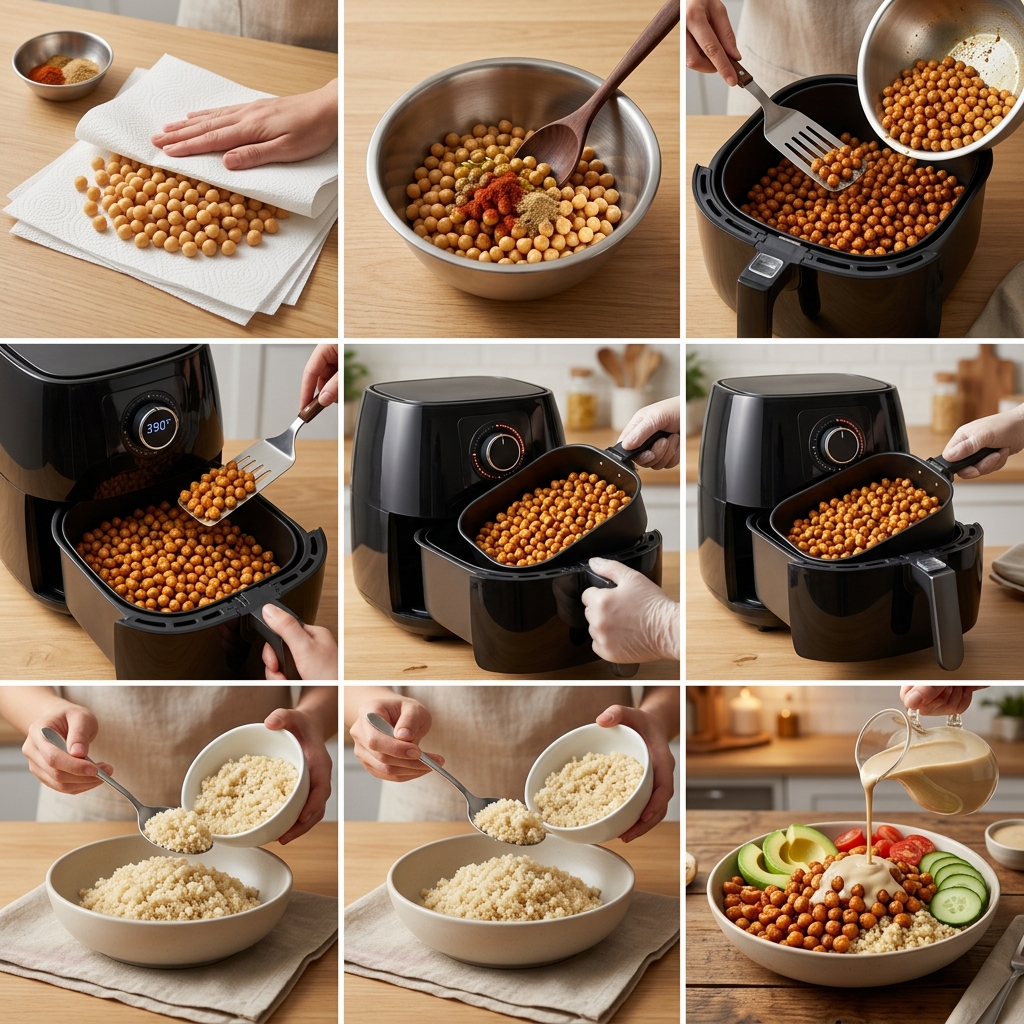 Instruction visual for Air-Fryer Chickpea Bowl