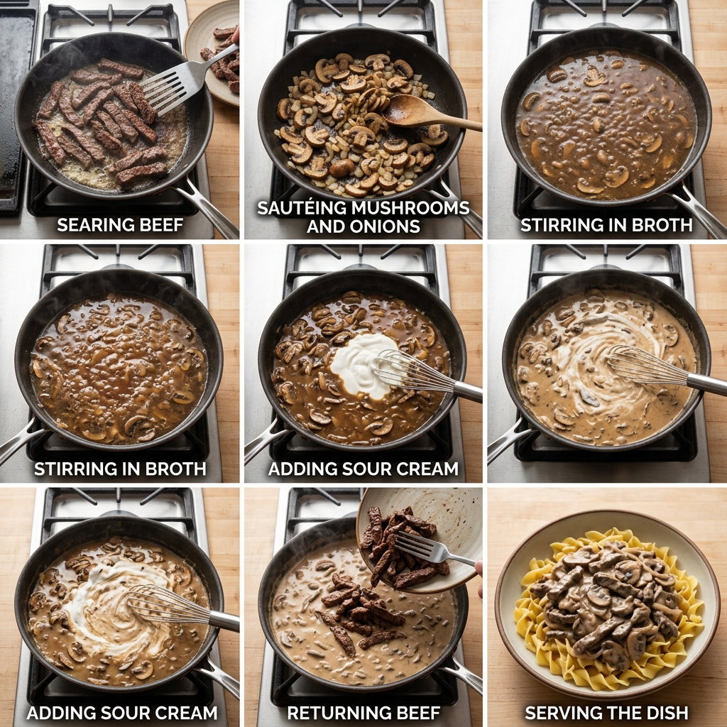 Instruction visual for Beef Stroganoff