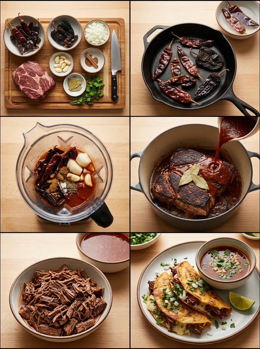 Instruction visual for Birria 炖肉卷饼