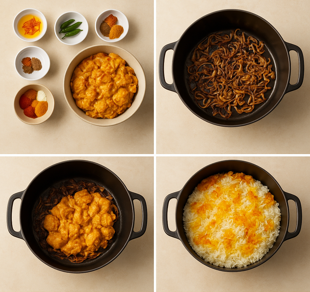 Instrucciones visuales para Chicken Biryani