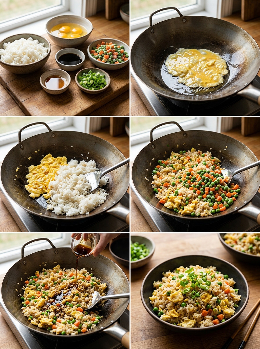 Instruction visual for Arroz Frito con Huevo
