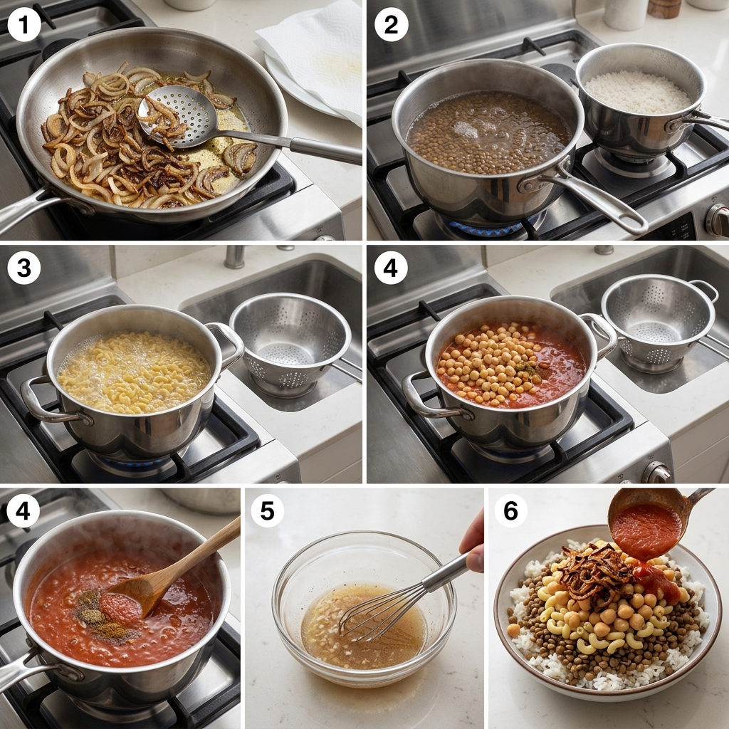 Instruction visual for Egyptian Koshari