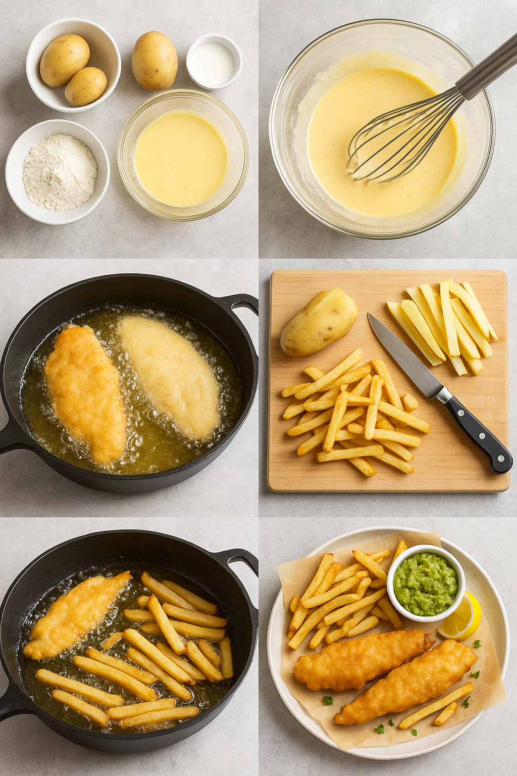 Instrucciones visuales para pescado y patatas fritas