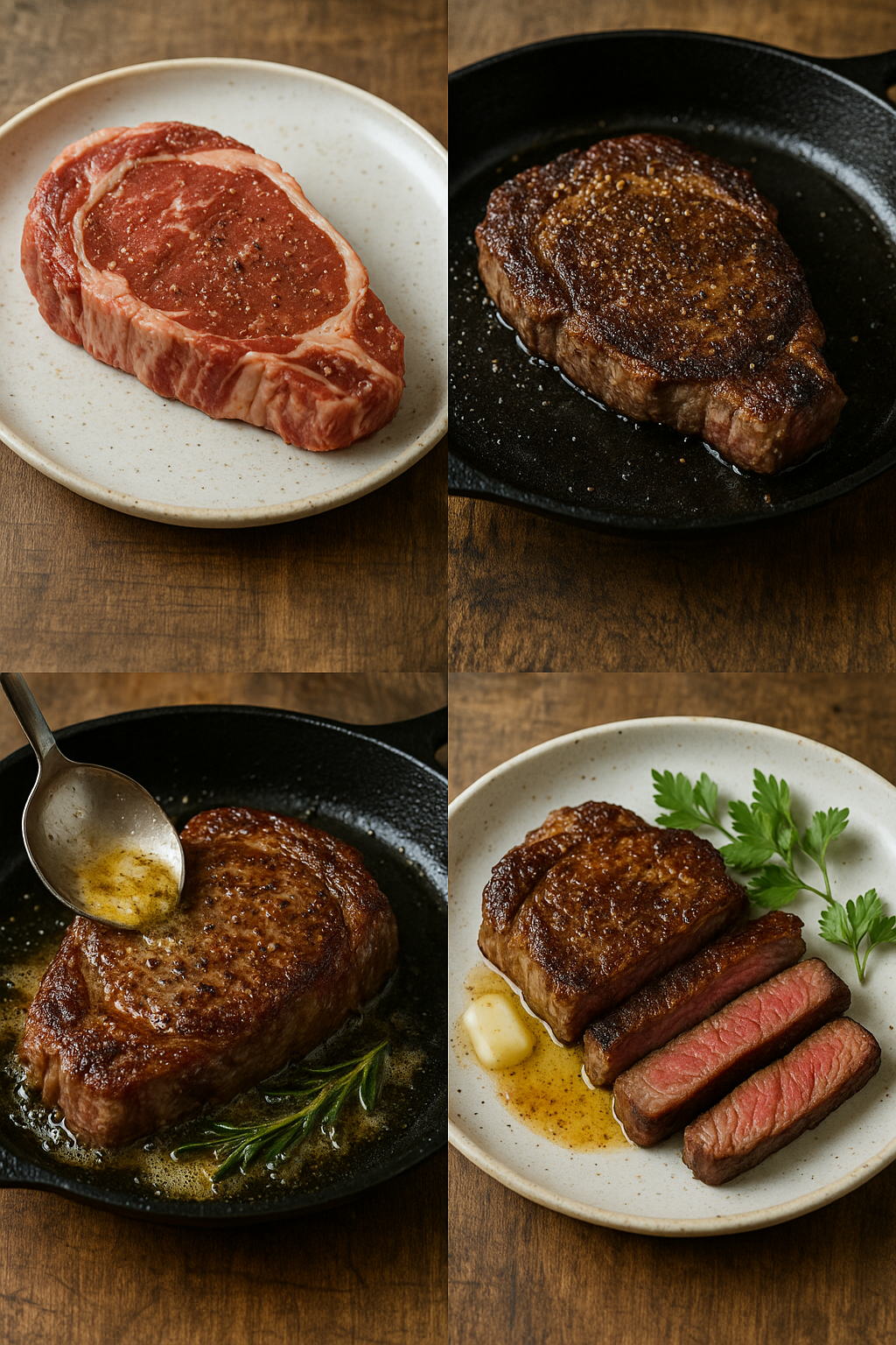 Instrucciones visuales para un filete de costilla jugoso