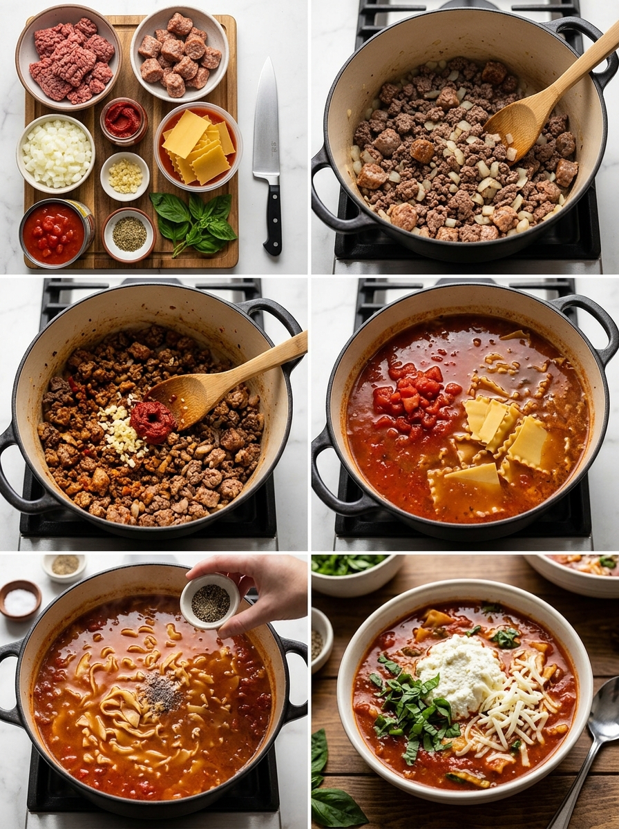 Instruction visual for Soupe Lasagnes