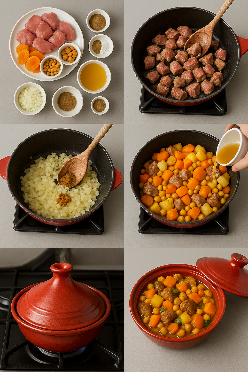 Instrucciones visuales para Tagine marroquí con cordero y albaricoques