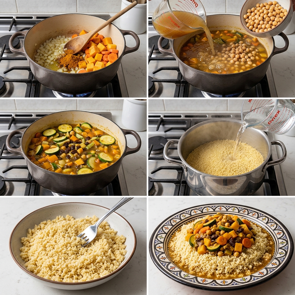 Instruction visual for Moroccan Vegetable Couscous