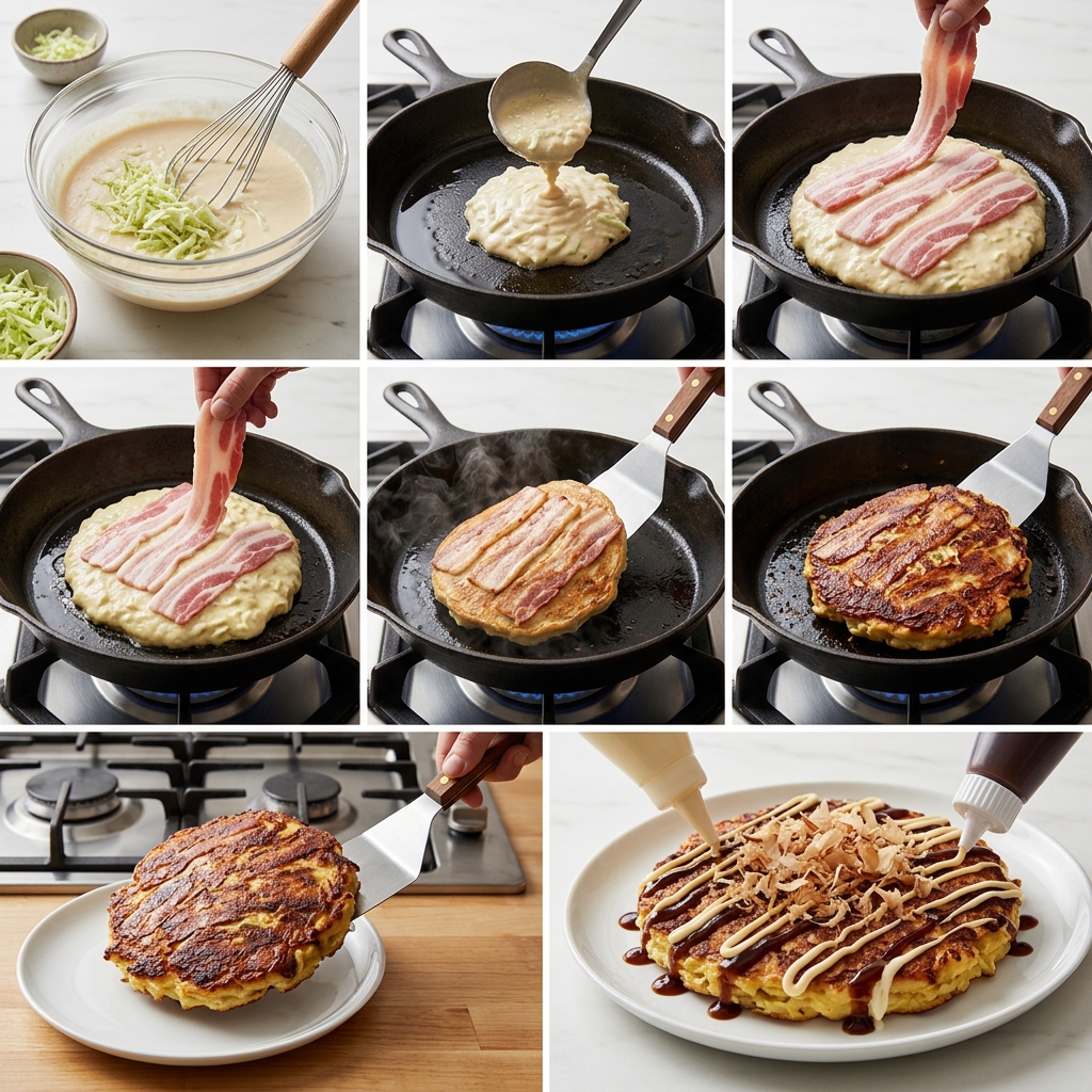 Instruction visual for Okonomiyaki