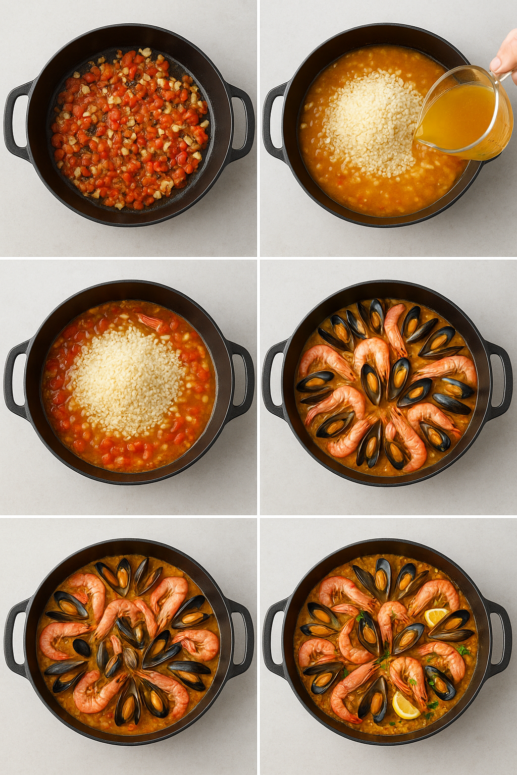 Instrucciones visuales para la paella de marisco