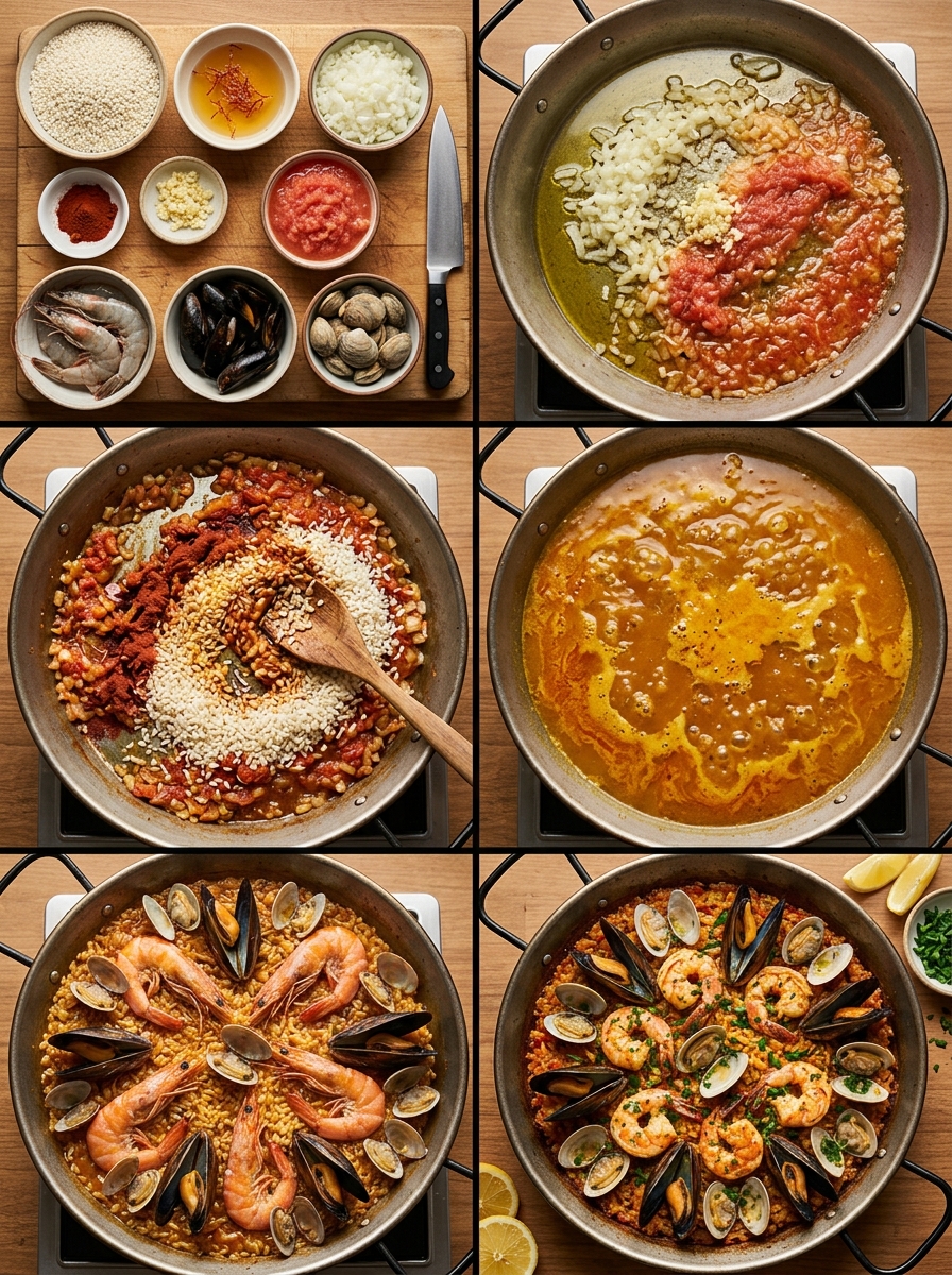 Instruction visual for 해산물 빠에야