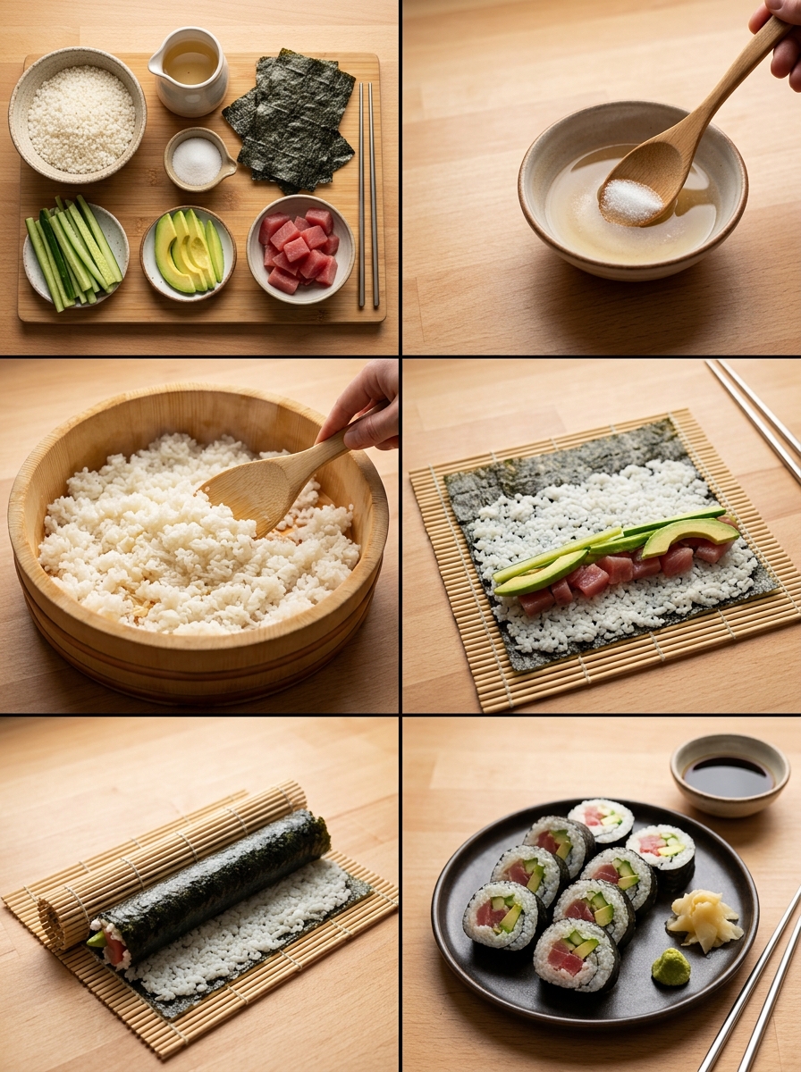 Instruction visual for Rollos de Sushi (Maki)