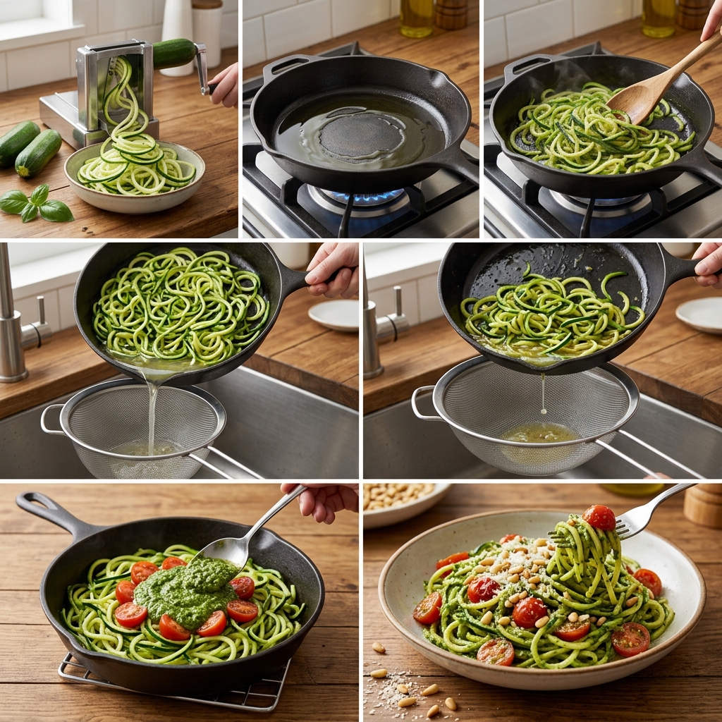 Instruction visual for Zoodles with Pesto