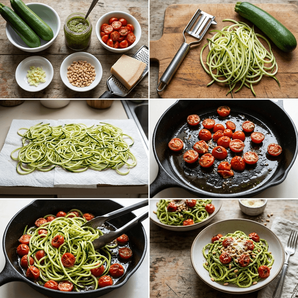 Instruction visual for Zoodles con Pesto