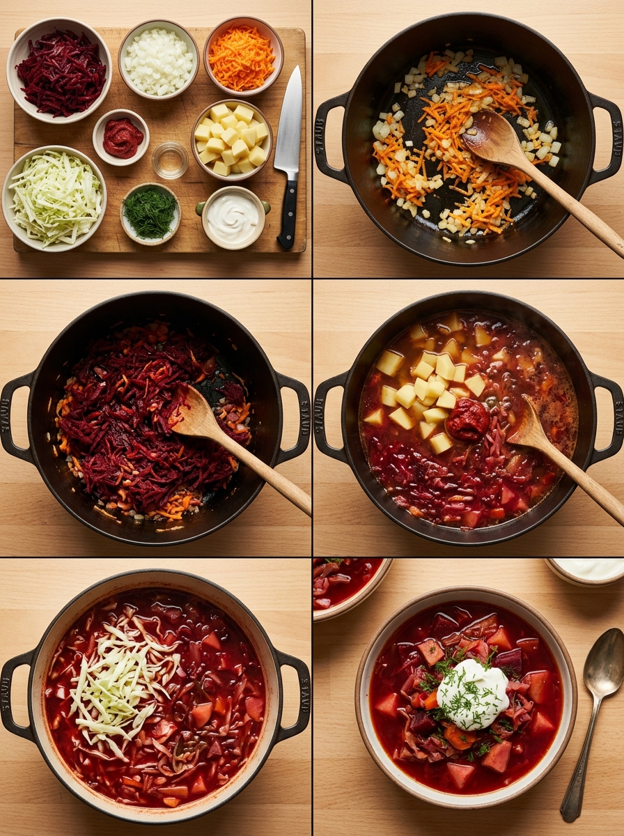 Instruction visual for شوربة البورش