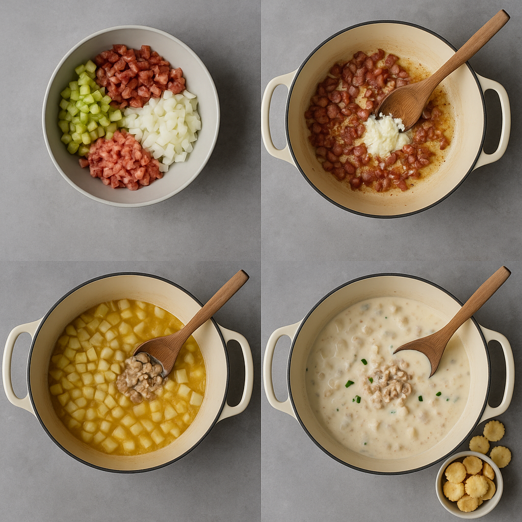 Instrucciones visuales para la sopa de almejas