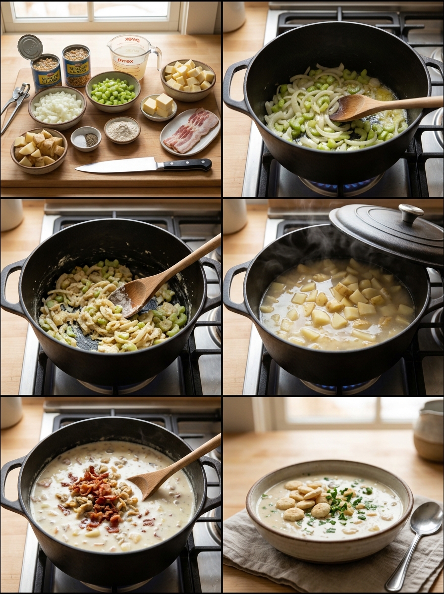 Instruction visual for Chowder de Almejas