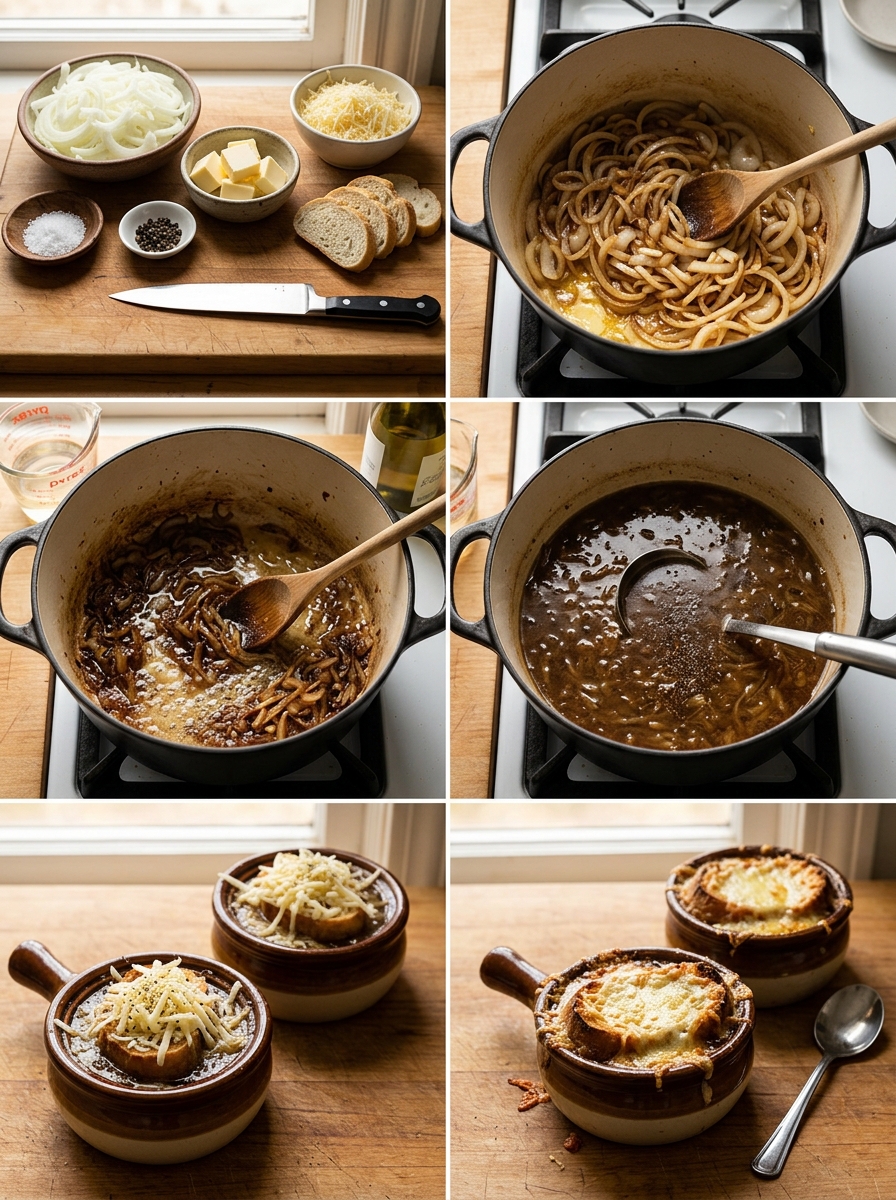 Instruction visual for شوربة البصل الفرنسية