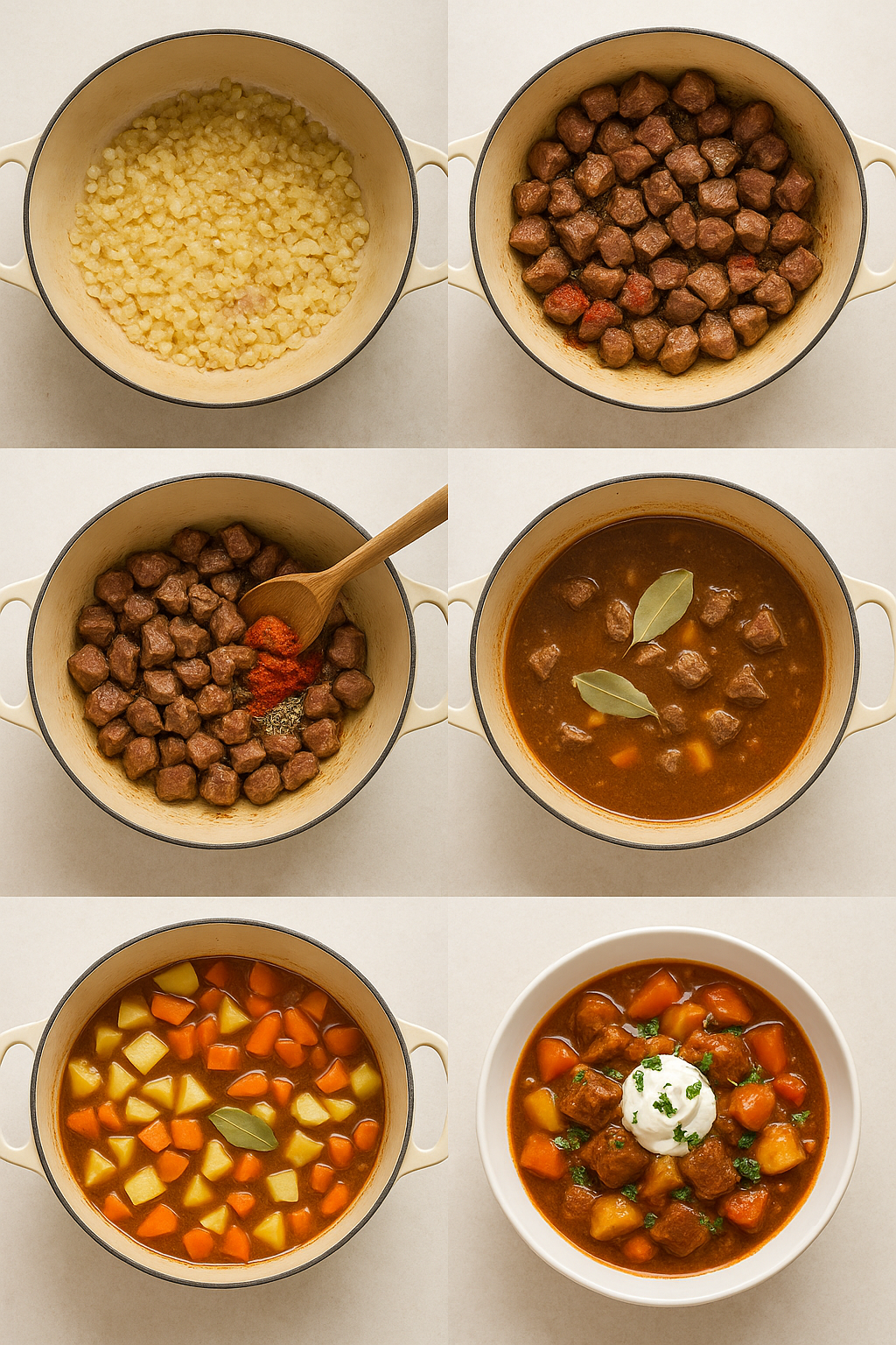 Instrucciones visuales para el Gulash húngaro