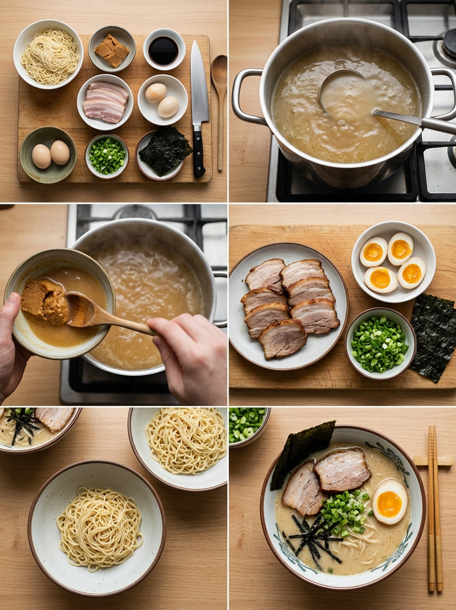 Instruction visual for رامن تونكاتسو