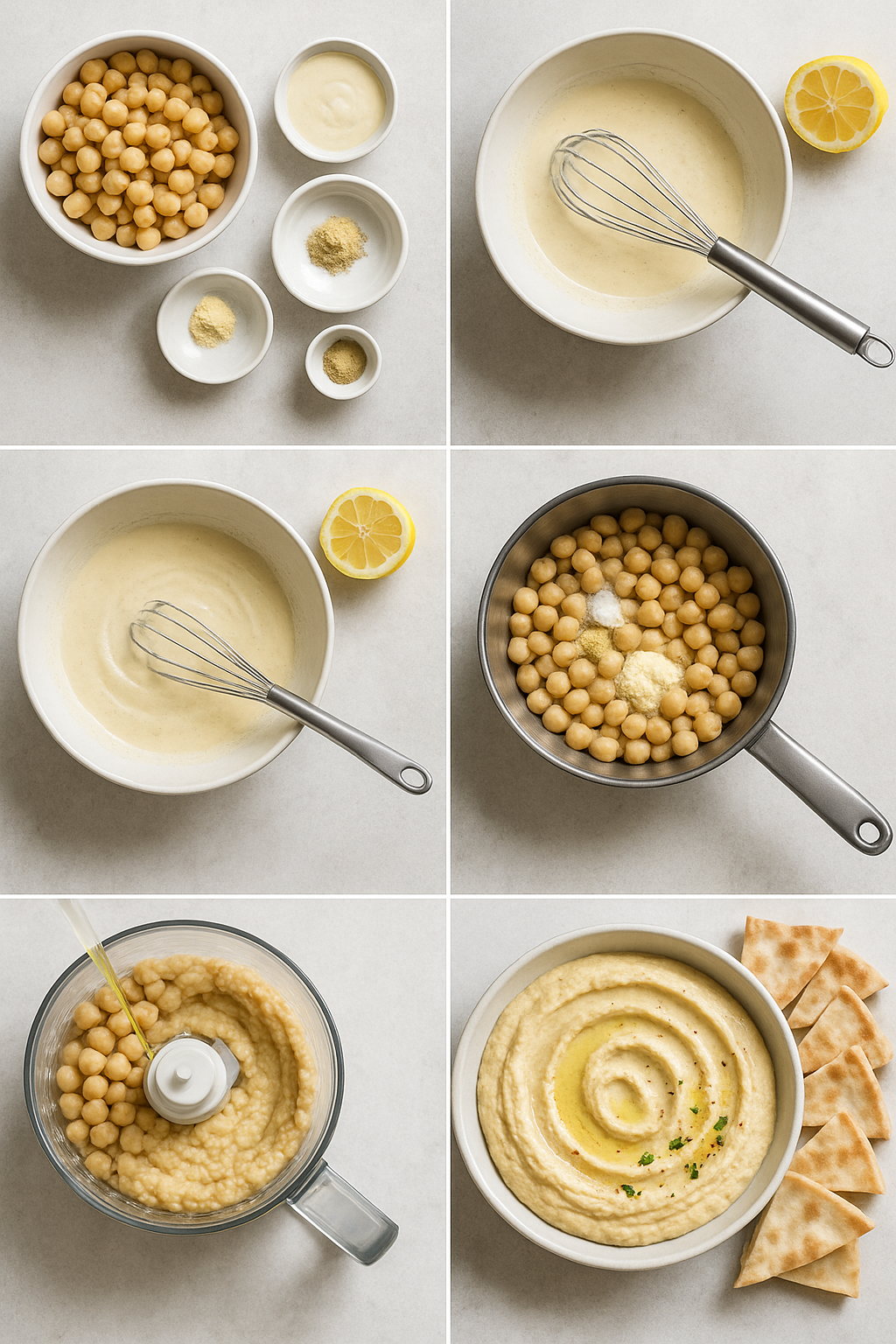 Instrucciones visuales para el hummus cremoso