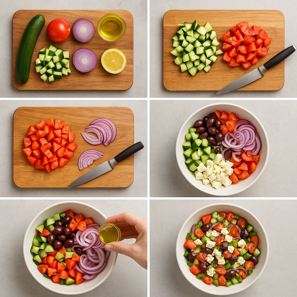 Instrucciones visuales para la ensalada griega