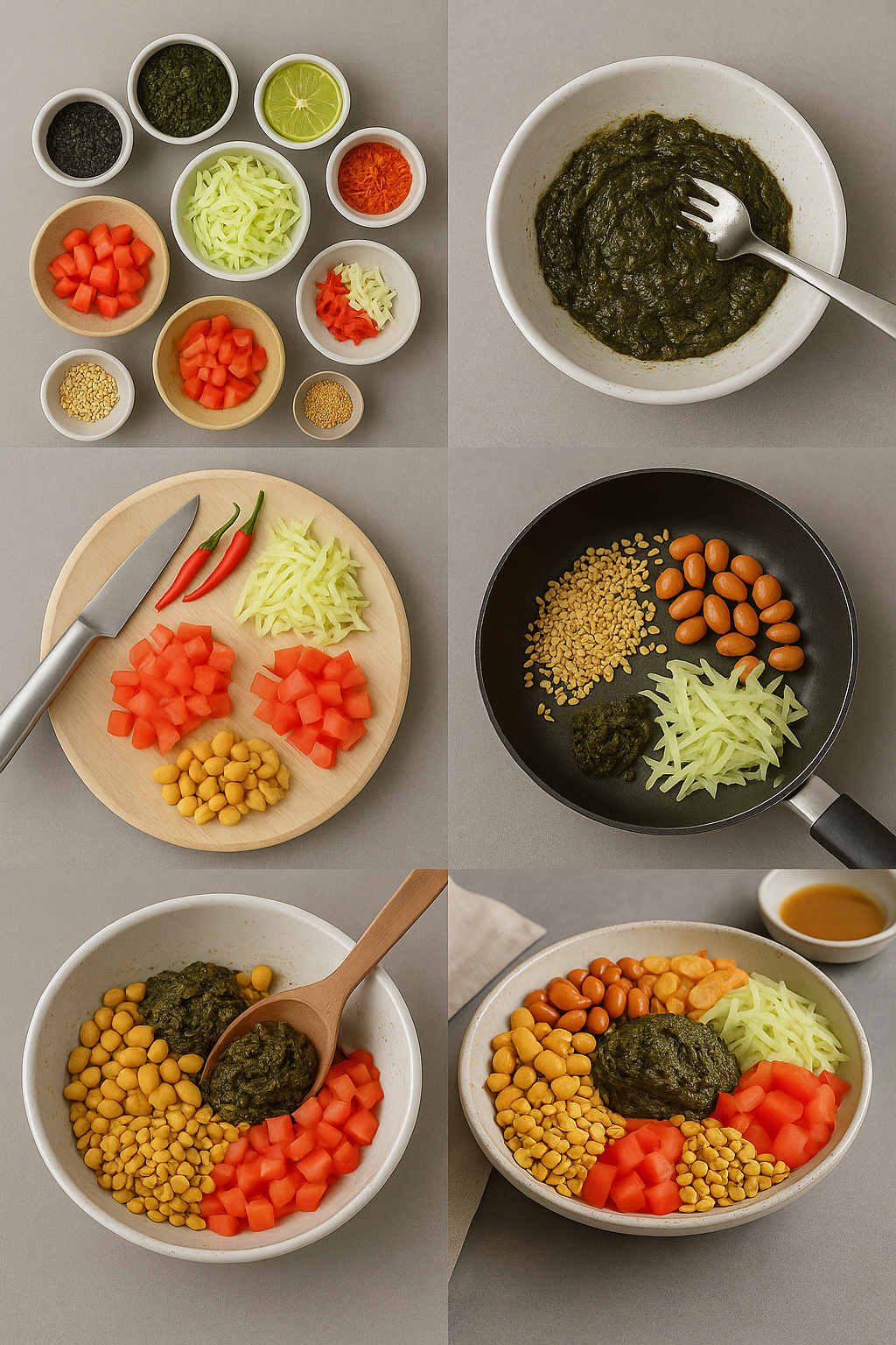 Instrucciones visuales para Lahpet Thoke (Ensalada de hojas de té)
