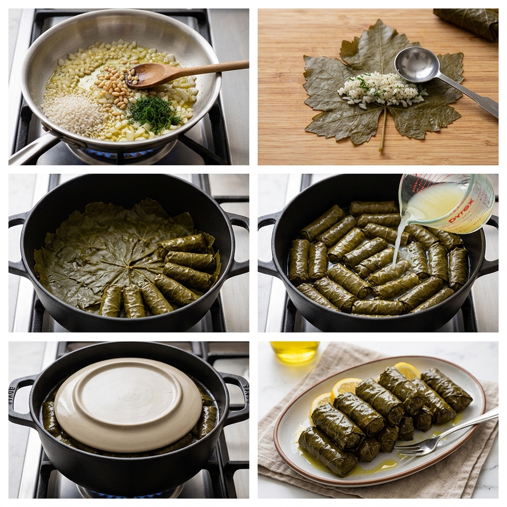 Instruction visual for Stuffed Grape Leaves