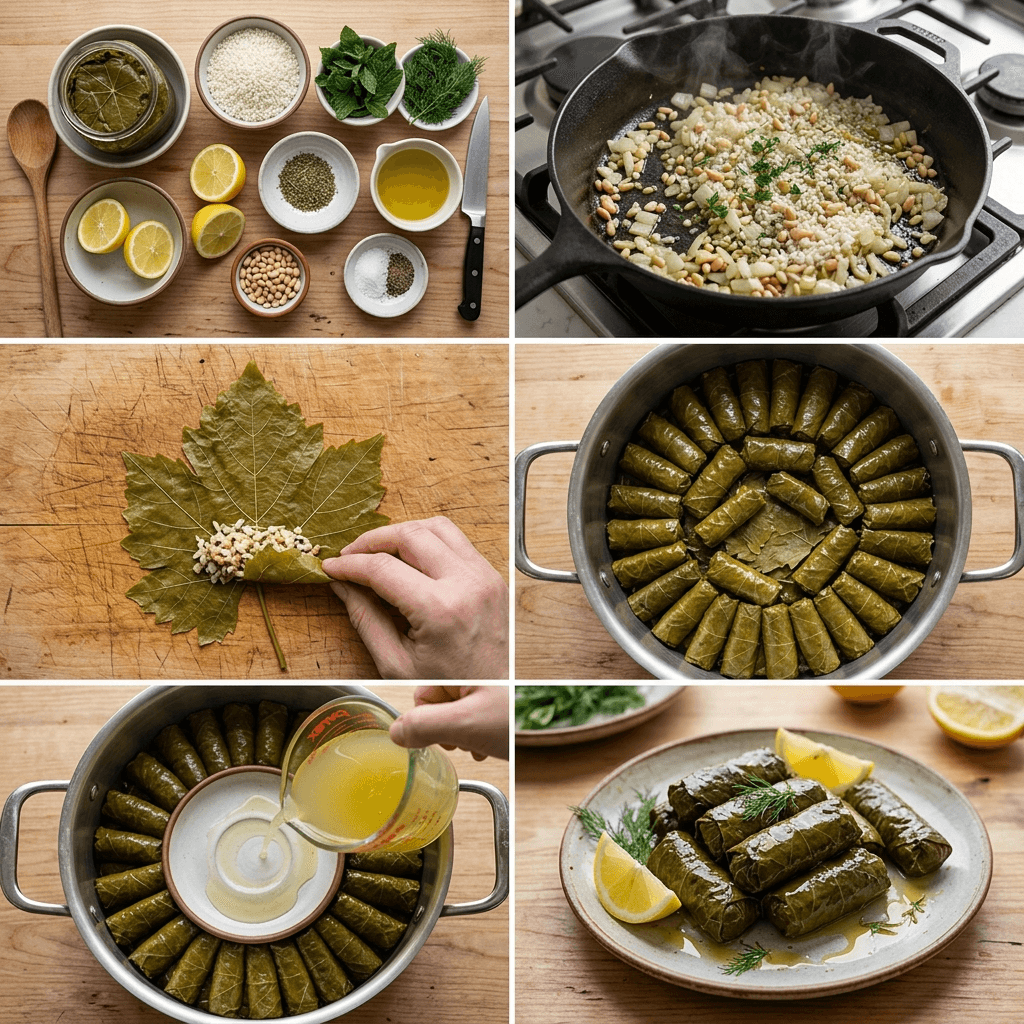 Instruction visual for עלי גפן ממולאים
