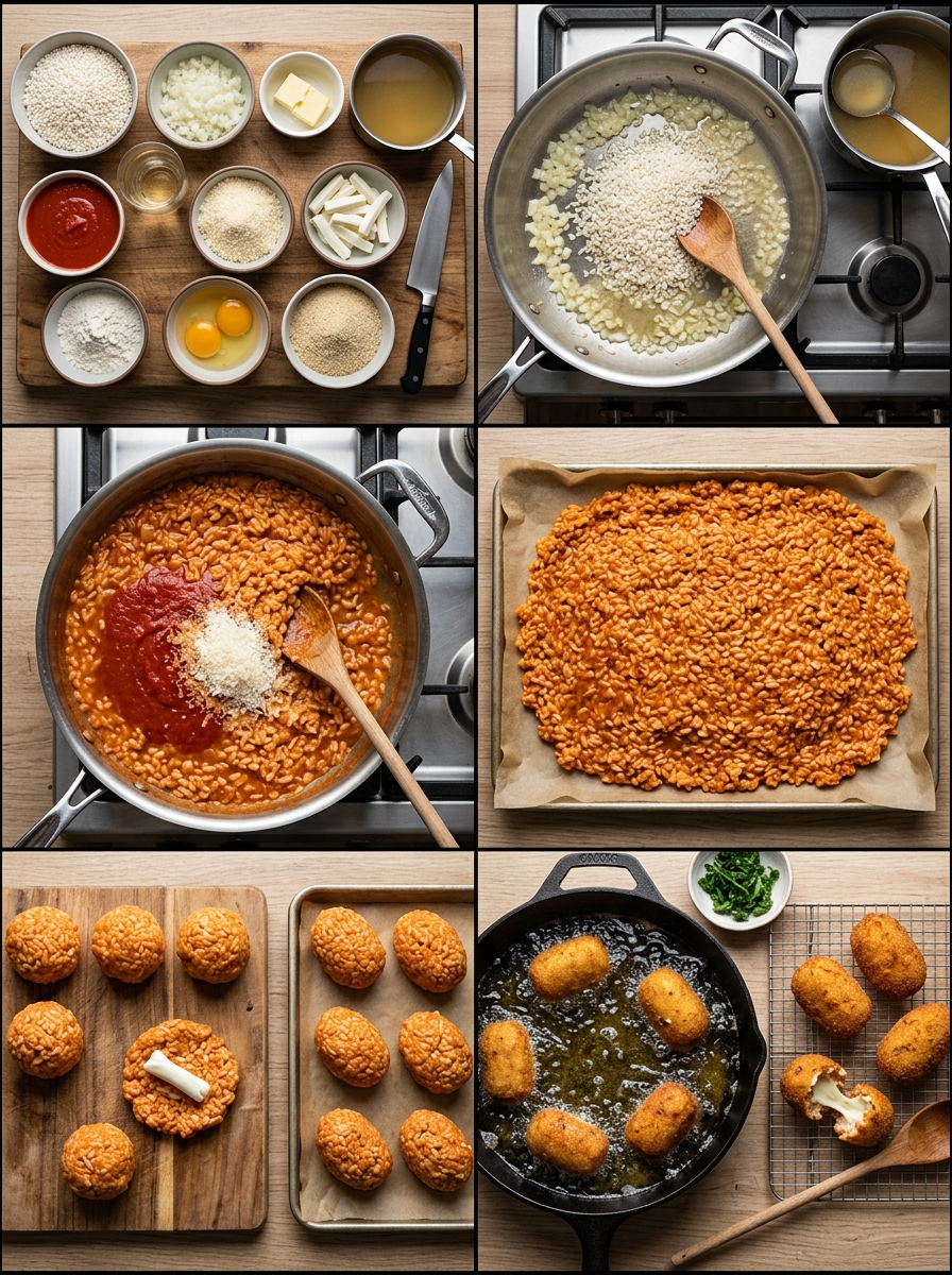 Instruction visual for Supplì (Roman Fried Rice Balls)